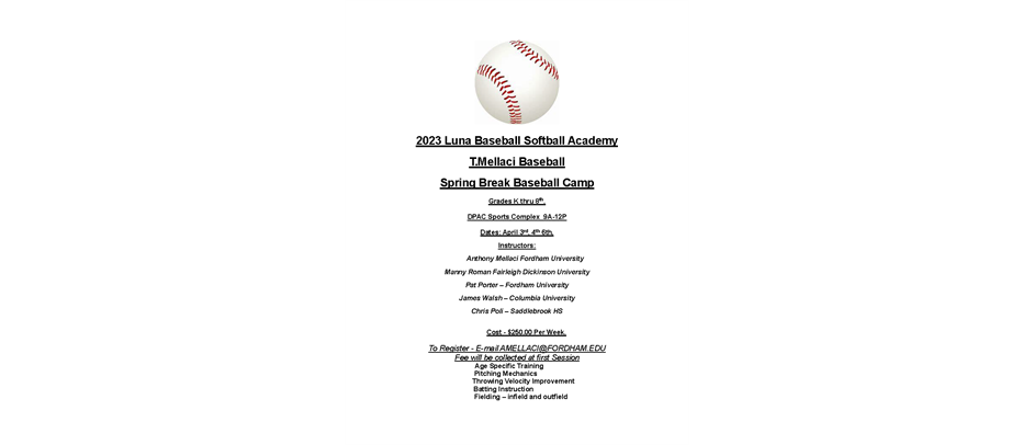 2023 LBSA / T. Mellaci Baseball 2023 Spring Break Camp